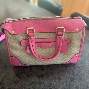 Coach Signature Millie Satchel in Khaki/Petunia